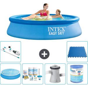 Intex Rond Opblaasbaar Easy Set Zwembad - 244 x 61 cm - Blauw - Inclusief Solarzeil - Onderhoudspakket - Zwembadfilterpomp - Filter - Stofzuiger - Vloertegels
