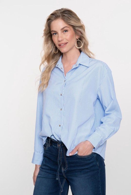 Geisha - 53821-70 - Blouse - Blue-Offwhite - Streeppatroon