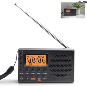 RFWR® Draagbare radio AM/FM/SW met LED-display, stereo speakers, hoofdtelefoonaansluiting en wekkerfunctie