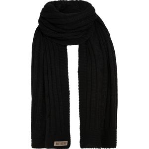 Knit Factory Elin Gebreide Sjaal Dames & Heren - Warme Wintersjaal - Grof gebreid - Langwerpige sjaal - Wollen sjaal - XXL sjaal - Heren sjaal - Dames sjaal - Unisex - Zwart - 200x50 cm