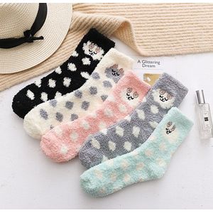 Fluffy Sokken Dames - 3 paar - giftbox - grijs - wit - roze - zwart - mix - huissokken - leuke print schaap - 36 - 40 - cadeau voor haar - Kerstcadeau - gift
