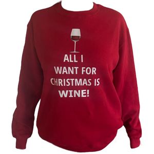 Kersttrui All i want for Christmas is Wine | Foute Kersttrui Dames Heren | Kerstcadeau | Kerstpakket | rood | maat S