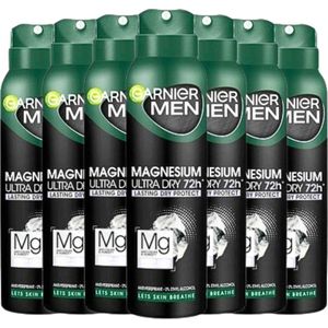 Garnier Men Anti Transpirant Body Spray Magnesium Ultra Dry - 72H Extra Antiperspirant Bodyspray voor Frisheid en Bescherming - Zonder Ethyl Alcohol - Deodorant Man Voordeelverpakking - 7 x 150 ml