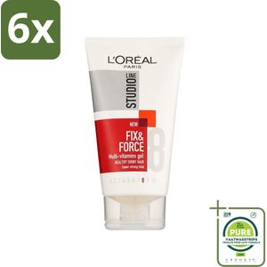 L'Oréal Paris - Studio Line Essentials - Fix & Force - Gel - Super Strong - 150 ml - Voordeelverpakking - 6 stuks - Haar gel - Styling gel