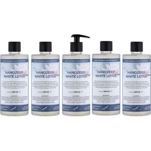 Handzeep White Lotus 500 ml - met gratis pompje - set van 5 stuks - Voordeelverpakking