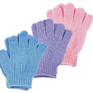 Exfoliërende douchehandschoenen, bodyscrubhandschoenen, badhandschoenen, 6-pack (kleurrijk - 3 paar)