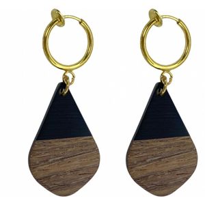 Klem oorbellen - hout - Mignon - goudkleurig - geen gaatje- Charme Bijoux