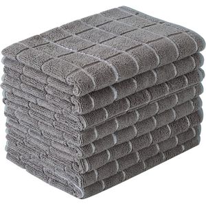 8 stuks - Keukenhanddoek - Theedoekenset - Keukendroogdoeken - Vaatdoek - Theedoeken - handdoek - Blokdoeken - Keukendoek - Handdoeken - Microfiber - 30x30 cm - Geblokt - Zachte - grijs