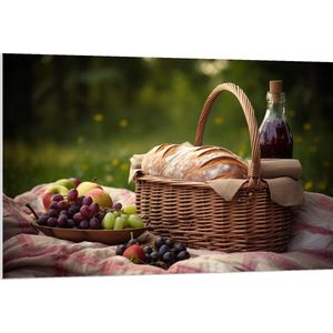 PVC Schuimplaat- Picknick - Mandje - Kleedje - Eten - Drinken - 120x80 cm Foto op PVC Schuimplaat