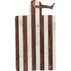 J-line - Plank Rechthoekig Streep Marmer Wit/bruin Small - 41x20x2cm