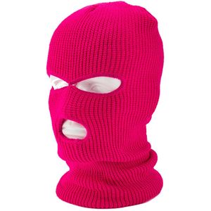 1 warm wintermasker, masker met 3 gaten, gebreid ski-koud fietsmasker, multifunctioneel masker, motor- en fiets-skimuts,roze rood
