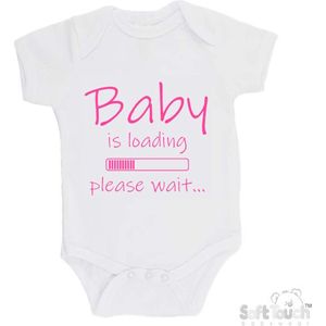 100% katoenen Romper ""Baby is loading please wait..."" Meisjes Katoen Wit/roze Maat 62/68