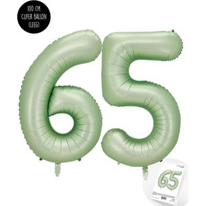 Cijfer Helium Folie Ballon XXL - 65 jaar cijfer - Olive - Groen - Satijn - Nude - 100 cm - leeftijd 65 jaar feestartikelen verjaardag - Snoes