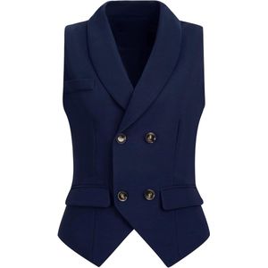 Stijlvol Damesvest met Dubbele Rij Knoopsluiting en Revers - Donkerblauw - XXL - Casual Chic Look