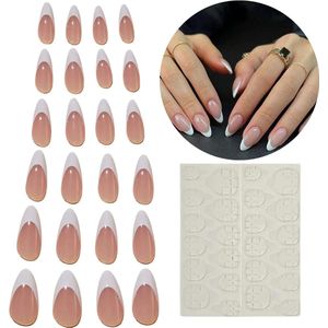 GUAPÀ® Plaknagels French Manicure 120 Pcs | Korte Nagels | Nagel Tips | 120 stuks valse nagels | Press On Nails | Nepnagels Nude Roze 120 Almond Kunstnagels Medium Nail Tips