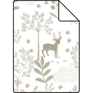 Proefstaal ESTAhome behang bos met bosdieren groen en roze - 139519 - 26,5 x 21 cm