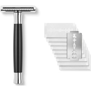 Premium Scheermes 'Solingen' – Zwart Design met Scheergids en 10 Messen – Hoogwaardige Roestvrijstalen Set voor een Perfecte Scheerbeurt