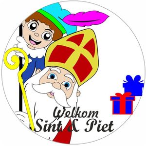 Welkom Sint en Piet rond - Raamsticker statisch folie - Gluurpiet en Gluursint - Herbruikbaar - decoratie Sinterklaas