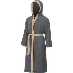 Ladeheid Heren Badjas met Capuchon - 100% Katoen - Wasmachine bestendig - Badstof - Donkergrijs/Beige - XXL - LA-LA40-190-DG