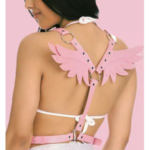 T.O.M. Vleugels Roze- BITCH Pink edition- Barbie Vleugels leatherlook- Engelen vleugels- Harnas - Pink- Universeel- sprookjes outfit- Verkleedkleding