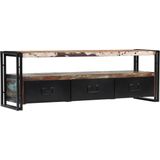 The Living Store Industrieel TV-meubel - Gerecycled hout - 120 x 30 x 40 cm - 3 lades - 1 schap
