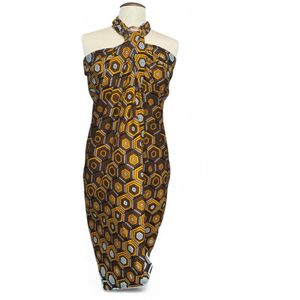 Sarong / pareo / pangi katoen - Strandkleding wikkelrok / strandjurk / omslagdoek / baby wrap - Bruine Hexagon