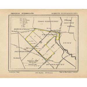 Historische kaart, plattegrond van gemeente Zuid Waddinxveen in Zuid Holland uit 1867 door Kuyper van Kaartcadeau.com