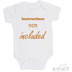 100% Katoenen Romper "Instructions not included" Unisex Katoen Wit/tan Maat 62/68