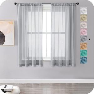 gordijnen met gordijn voile semi-transparant kort linnenlook gordijn sjaals grijs 145 x 140 cm (H x B) voor woonkamer, slaapkamer, kinderkamer, set van 2