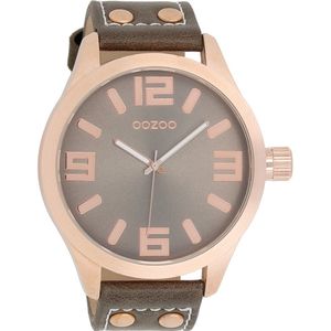 OOZOO Timepieces - Rosé goudkleurige horloge met taupe leren band - C1108