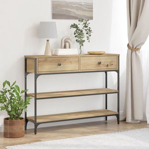vidaXL - Console - Tafel - Ambachtelijk - Eiken - 100x25x75 - cm - Bewerkt - Hout - & - Staal