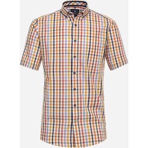 Redmond comfort fit overhemd - korte mouw - popeline - geel geruit - Strijkvriendelijk - Boordmaat: 37/38