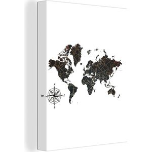 Wanddecoratie Wereldkaart - Zwart - Abstract - Canvas - 30x40 cm