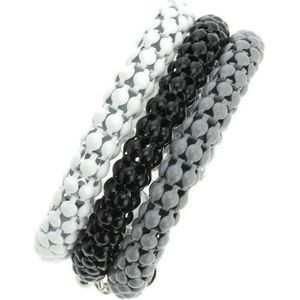 Behave Snake armband 3 laags wit/zwart/grijs
