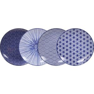 Tokyo Design Studio Nippon Blue Borden 20,6 cm - hoogwaardig porselein - set van 4