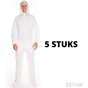 ESTARK Wegwerp Overall Wit - 5 STUKS Witte Wegwerpoverall - Overal - Wit pak - Coverall - Wit - One size - 5 Stuks