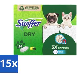 Swiffer Dry - Vloerdoekjes - Navulling - Febreze Citroengeur - 24 Doekjes - Bulkverpakking - 15 stuks