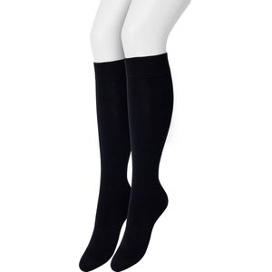 Bonnie Doon Dames Kniekousen Zwart maat 39/42 - 2 paar - Knie Kousen - 2-pack - Multipack - Uitstekend draagcomfort - Cotton Knee High - Zakt niet af - Effen - OEKO-TEX - Black - OL834302.101