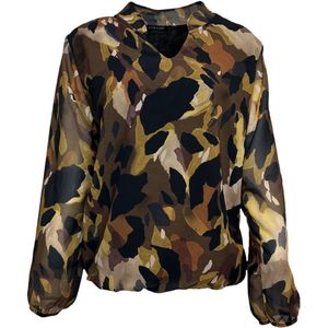 Pink Lady - E202 - Blouse - Bruin Print - V-hals en Elastiek Onderzijde