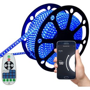 LED Strip Blauw - 30 Meter aan één stuk - 180 LED's per meter - Met Wi-Fi App + IR 23 knops afstandsbediening - Smarthome - Google Home/Amazon Alexa - Waterdicht - Makkelijke mobiele App voor bedienen inclusief afstandsbediening - iOS en Android