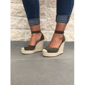 Sandalen met Sleehak - Khaki Maat 38