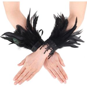 Veren kanten gothic pols handschoenen - lange mouwen - vingerloos - mesh - zwarte vleugels - manchetten - polsbanden - Halloween kostuumaccessoires - vrouwen meisjes cosplay - zwart - Small .