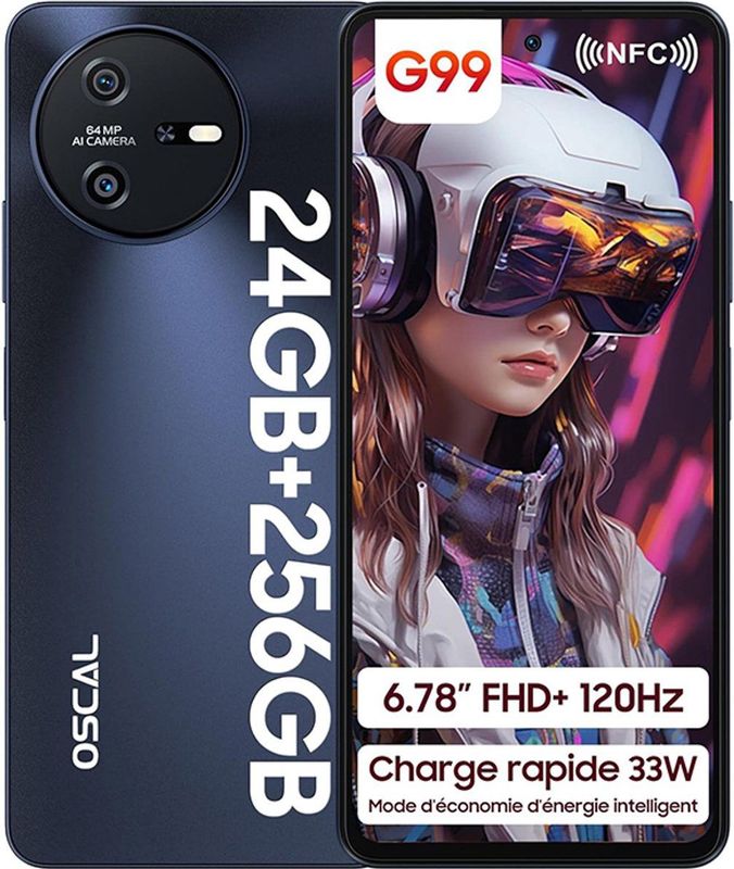 OSCAL Tiger 12 - Smartphone - Grijs - 5000mAh - 24GB RAM - 256GB ROM - 6.78 Inch - 64MP - Android 13 - GPS - 4G Dual SIM