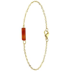 Lucardi Dames Stalen goldplated armband met rode onyx - Armband - Staal - Goudkleurig - 20 cm
