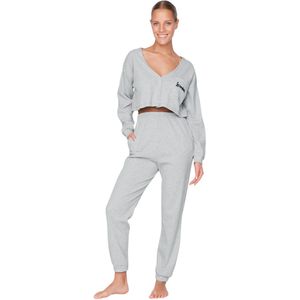 Trendyol Grijze Geribbelde Gebreide Pyjamaset Met Borduursel Thmaw22Pt0511