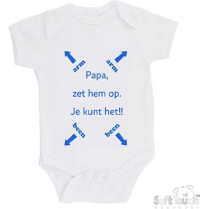 100% katoenen Romper ""Papa, zet hem op. Je kunt het!!"" Jongens Katoen Wit/blauw Maat 62/68