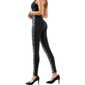 Glitter Legging - Dames - Glinster Broek - Zwart - Zilver Glitters - Maat S