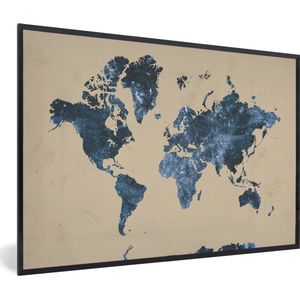 Fotolijst incl. Poster - Wereldkaart - Blauw - Vintage - 60x40 cm - Posterlijst