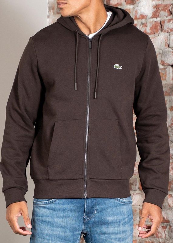 LACOSTE - Zip-up Hoodie - Donkerkastanje - Katoen