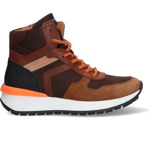 Braqeez 422944-113 Jongens Hoge Sneakers - Bruin/Oranje - Leer - Veters